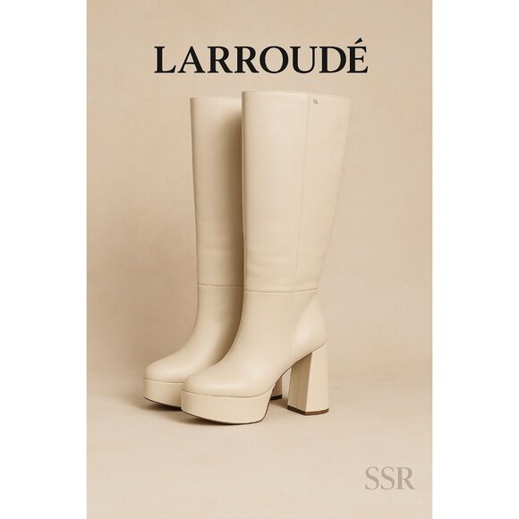 Larroudé Biba Knee High Platform Leather Boots Ivory Women’s Size 8.5M NWOB - Picture 1 of 8